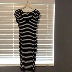 Black and white striped dress.